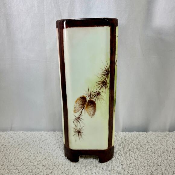 Victoria Austria Hand Painted Pinecone Vase Square Footed 8 1/8" Tall Antique - Picture 4 of 7